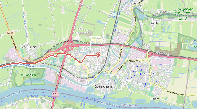 Kaart van de omgeving van de melding, met de kazerne die is gealarmeerd
