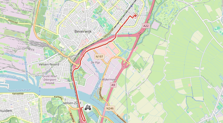 Kaart van de omgeving van de melding, met de kazerne die is gealarmeerd
