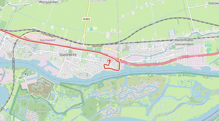 Kaart van de omgeving van de melding, met de kazerne die is gealarmeerd