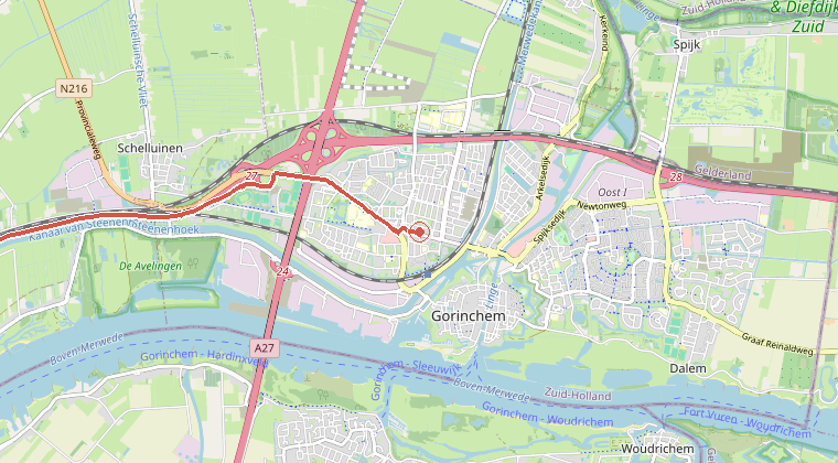 Kaart van de omgeving van de melding, met de kazerne die is gealarmeerd