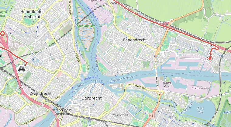 Kaart van de omgeving van de melding, met de kazerne die is gealarmeerd