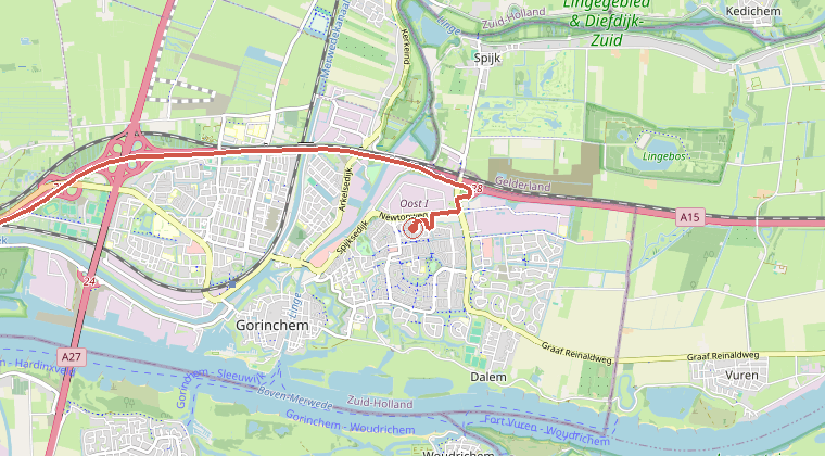 Kaart van de omgeving van de melding, met de kazerne die is gealarmeerd