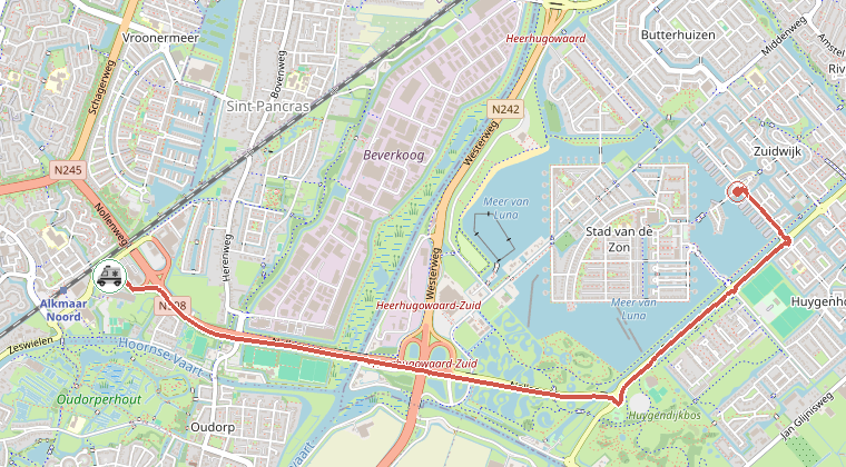 Kaart van de omgeving van de melding, met de kazerne die is gealarmeerd