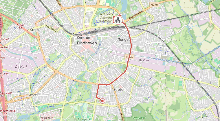Kaart van de omgeving van de melding, met de kazerne die is gealarmeerd
