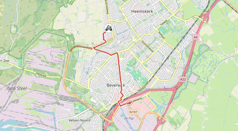 Kaart van de omgeving van de melding, met de kazerne die is gealarmeerd