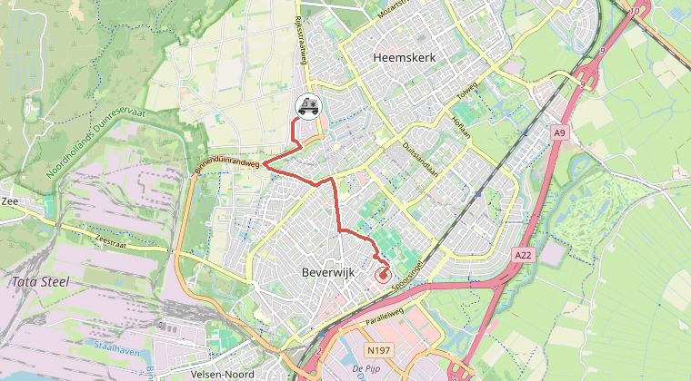 Kaart van de omgeving van de melding, met de kazerne die is gealarmeerd