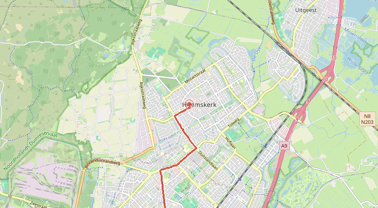 Kaart van de omgeving van de melding, met de kazerne die is gealarmeerd