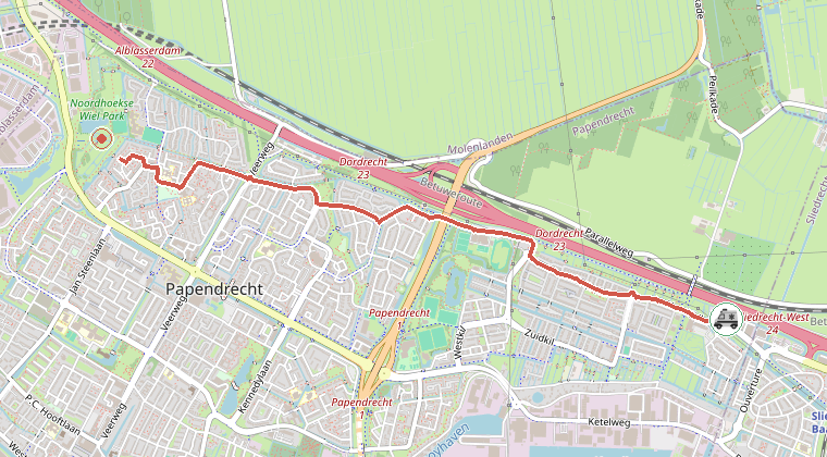 Kaart van de omgeving van de melding, met de kazerne die is gealarmeerd