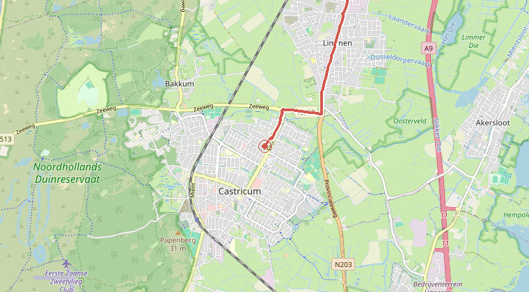 Kaart van de omgeving van de melding, met de kazerne die is gealarmeerd