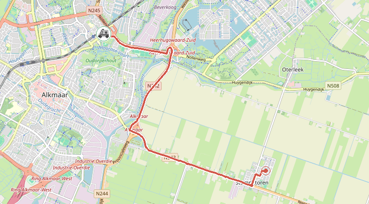 Kaart van de omgeving van de melding, met de kazerne die is gealarmeerd