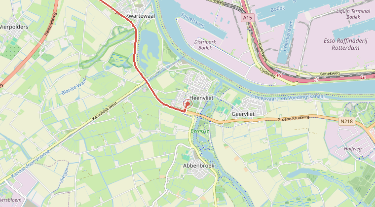 Kaart van de omgeving van de melding, met de kazerne die is gealarmeerd
