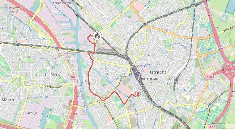 Kaart van de omgeving van de melding, met de kazerne die is gealarmeerd