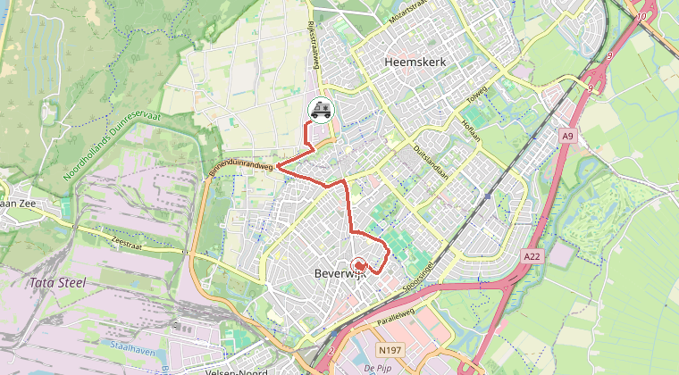 Kaart van de omgeving van de melding, met de kazerne die is gealarmeerd