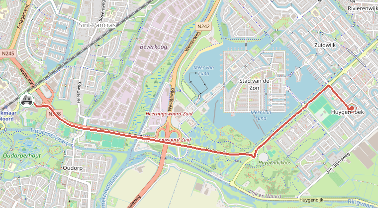 Kaart van de omgeving van de melding, met de kazerne die is gealarmeerd