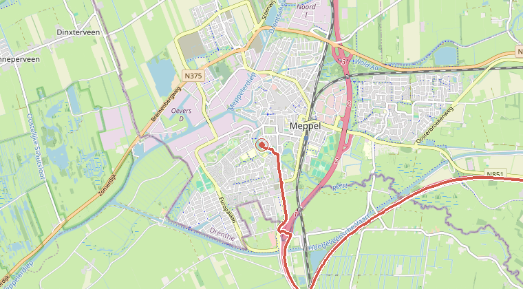 Kaart van de omgeving van de melding, met de kazerne die is gealarmeerd