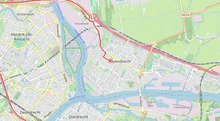 Kaart van de omgeving van de melding, met de kazerne die is gealarmeerd