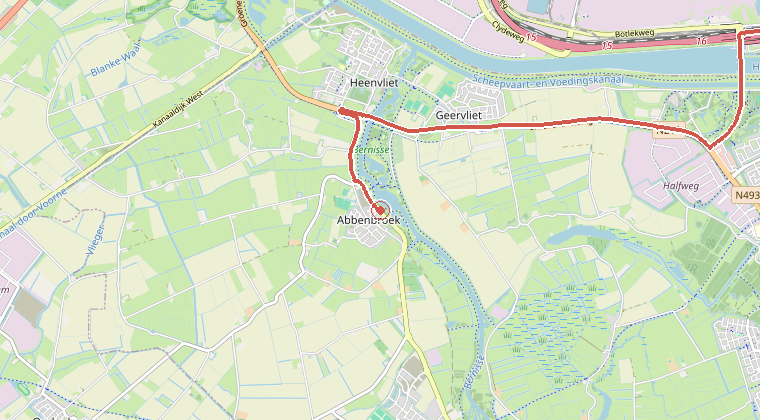Kaart van de omgeving van de melding, met de kazerne die is gealarmeerd