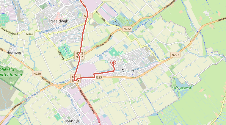 Kaart van de omgeving van de melding, met de kazerne die is gealarmeerd