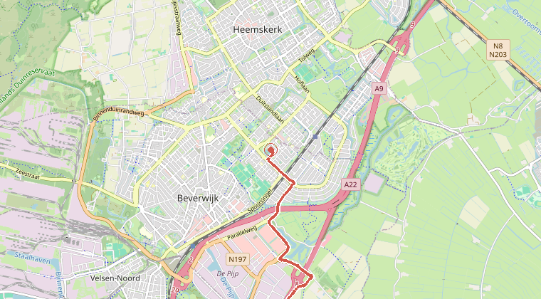 Kaart van de omgeving van de melding, met de kazerne die is gealarmeerd