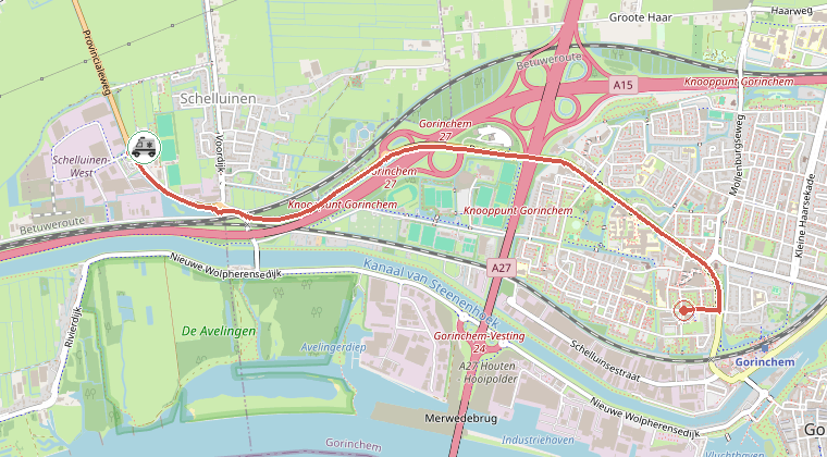 Kaart van de omgeving van de melding, met de kazerne die is gealarmeerd
