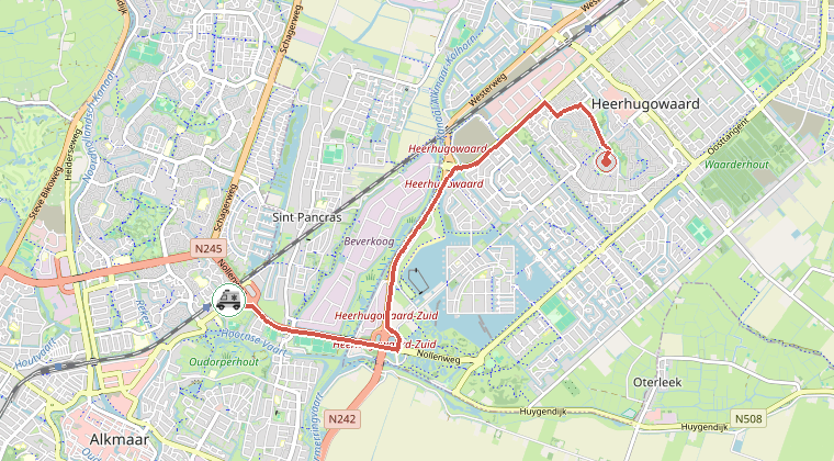 Kaart van de omgeving van de melding, met de kazerne die is gealarmeerd