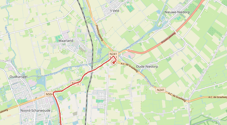 Kaart van de omgeving van de melding, met de kazerne die is gealarmeerd