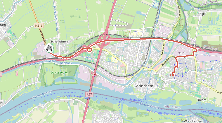 Kaart van de omgeving van de melding, met de kazerne die is gealarmeerd