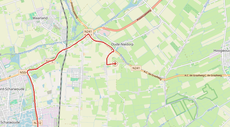 Kaart van de omgeving van de melding, met de kazerne die is gealarmeerd