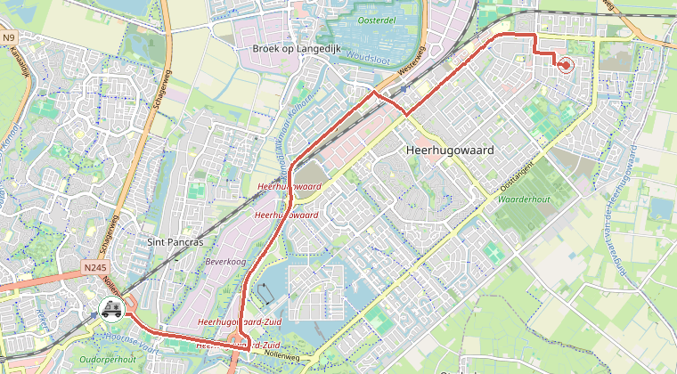 Kaart van de omgeving van de melding, met de kazerne die is gealarmeerd