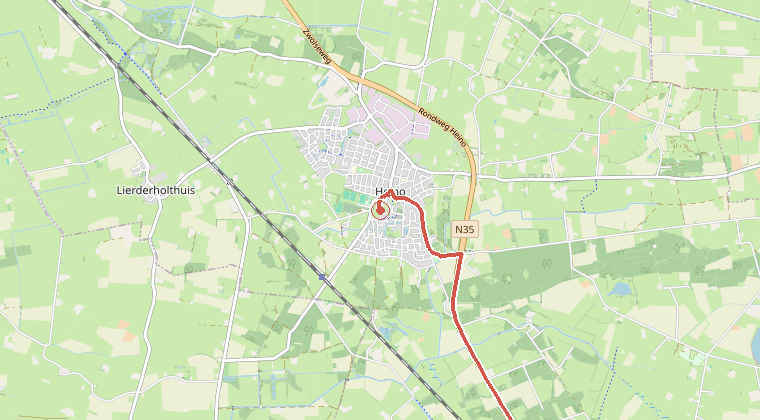 Kaart van de omgeving van de melding, met de kazerne die is gealarmeerd