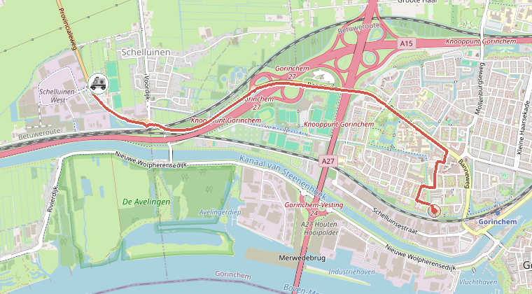 Kaart van de omgeving van de melding, met de kazerne die is gealarmeerd