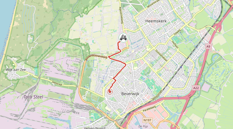 Kaart van de omgeving van de melding, met de kazerne die is gealarmeerd