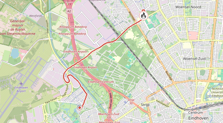 Kaart van de omgeving van de melding, met de kazerne die is gealarmeerd