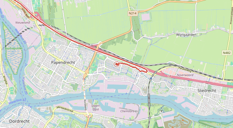 Kaart van de omgeving van de melding, met de kazerne die is gealarmeerd