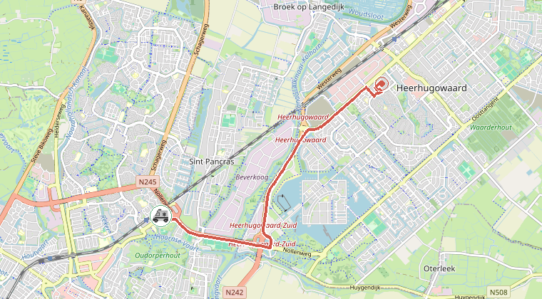 Kaart van de omgeving van de melding, met de kazerne die is gealarmeerd