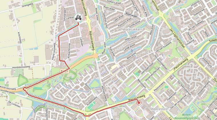 Kaart van de omgeving van de melding, met de kazerne die is gealarmeerd