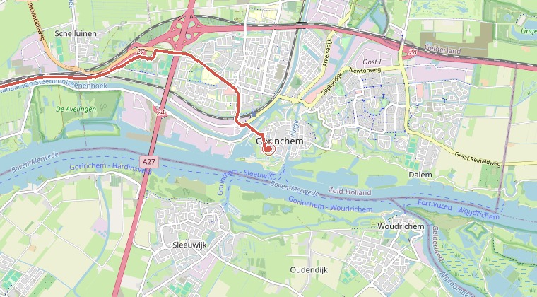 Kaart van de omgeving van de melding, met de kazerne die is gealarmeerd