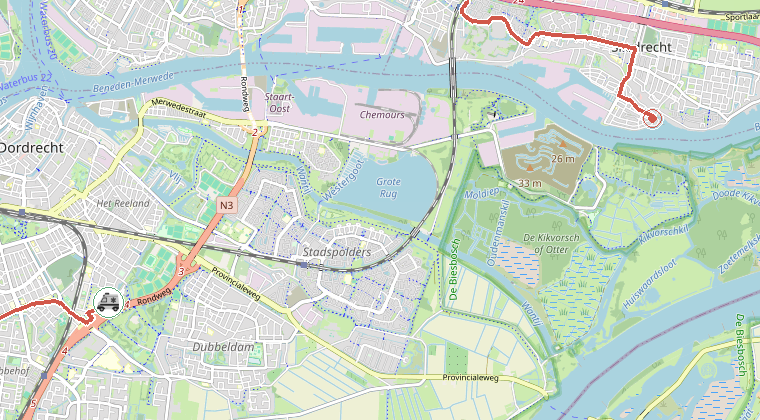 Kaart van de omgeving van de melding, met de kazerne die is gealarmeerd