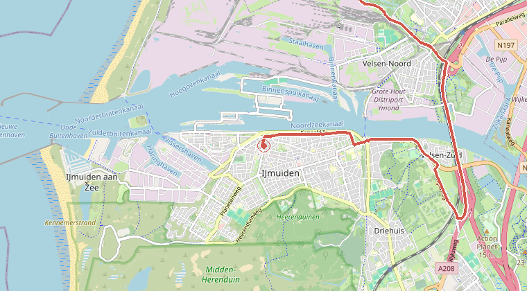Kaart van de omgeving van de melding, met de kazerne die is gealarmeerd