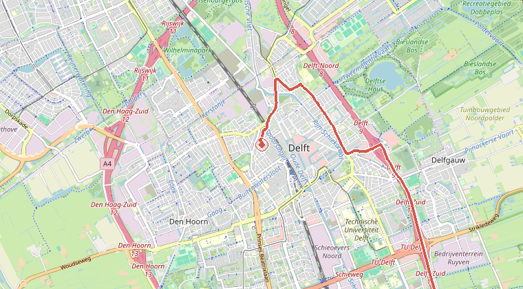 Kaart van de omgeving van de melding, met de kazerne die is gealarmeerd