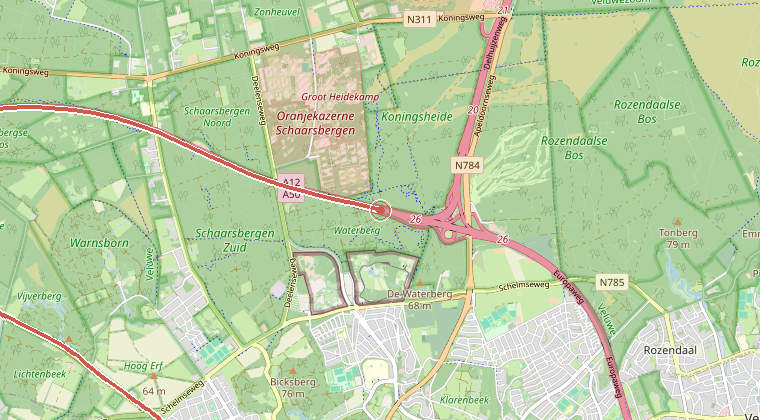 Kaart van de omgeving van de melding, met de kazerne die is gealarmeerd