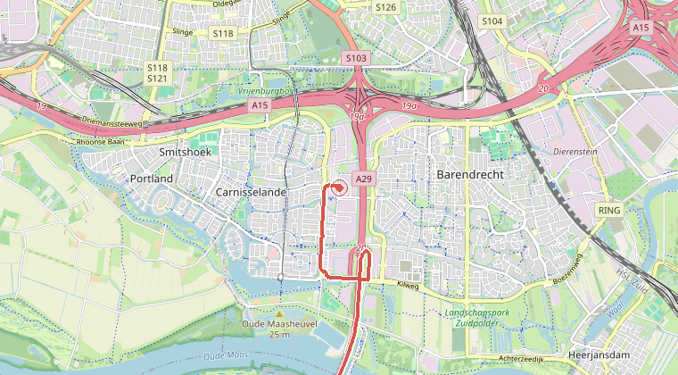 Kaart van de omgeving van de melding, met de kazerne die is gealarmeerd
