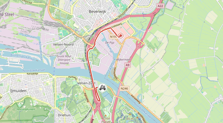 Kaart van de omgeving van de melding, met de kazerne die is gealarmeerd