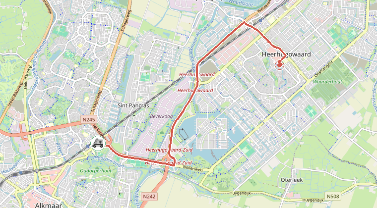 Kaart van de omgeving van de melding, met de kazerne die is gealarmeerd