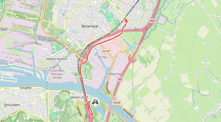 Kaart van de omgeving van de melding, met de kazerne die is gealarmeerd