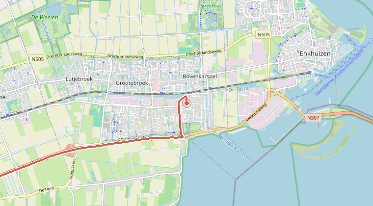 Kaart van de omgeving van de melding, met de kazerne die is gealarmeerd