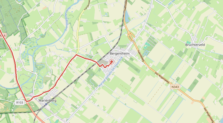 Kaart van de omgeving van de melding, met de kazerne die is gealarmeerd
