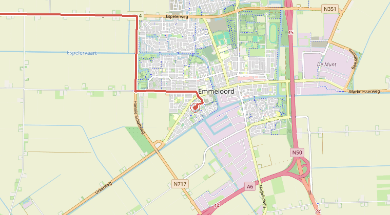 Kaart van de omgeving van de melding, met de kazerne die is gealarmeerd