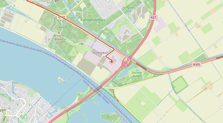 Kaart van de omgeving van de melding, met de kazerne die is gealarmeerd