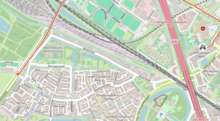 Kaart van de omgeving van de melding, met de kazerne die is gealarmeerd